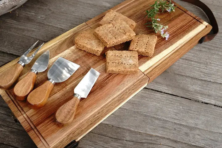 Acacia Wood Folding Charcuterie Board w/Cheese Knives