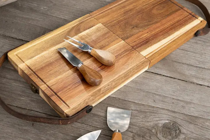Acacia Wood Folding Charcuterie Board w/Cheese Knives